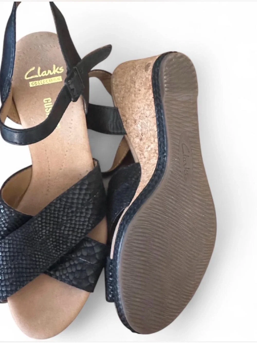 Clarks Black Crisscross Snake-Embossed Leather Sandal - Picture 7 of 7